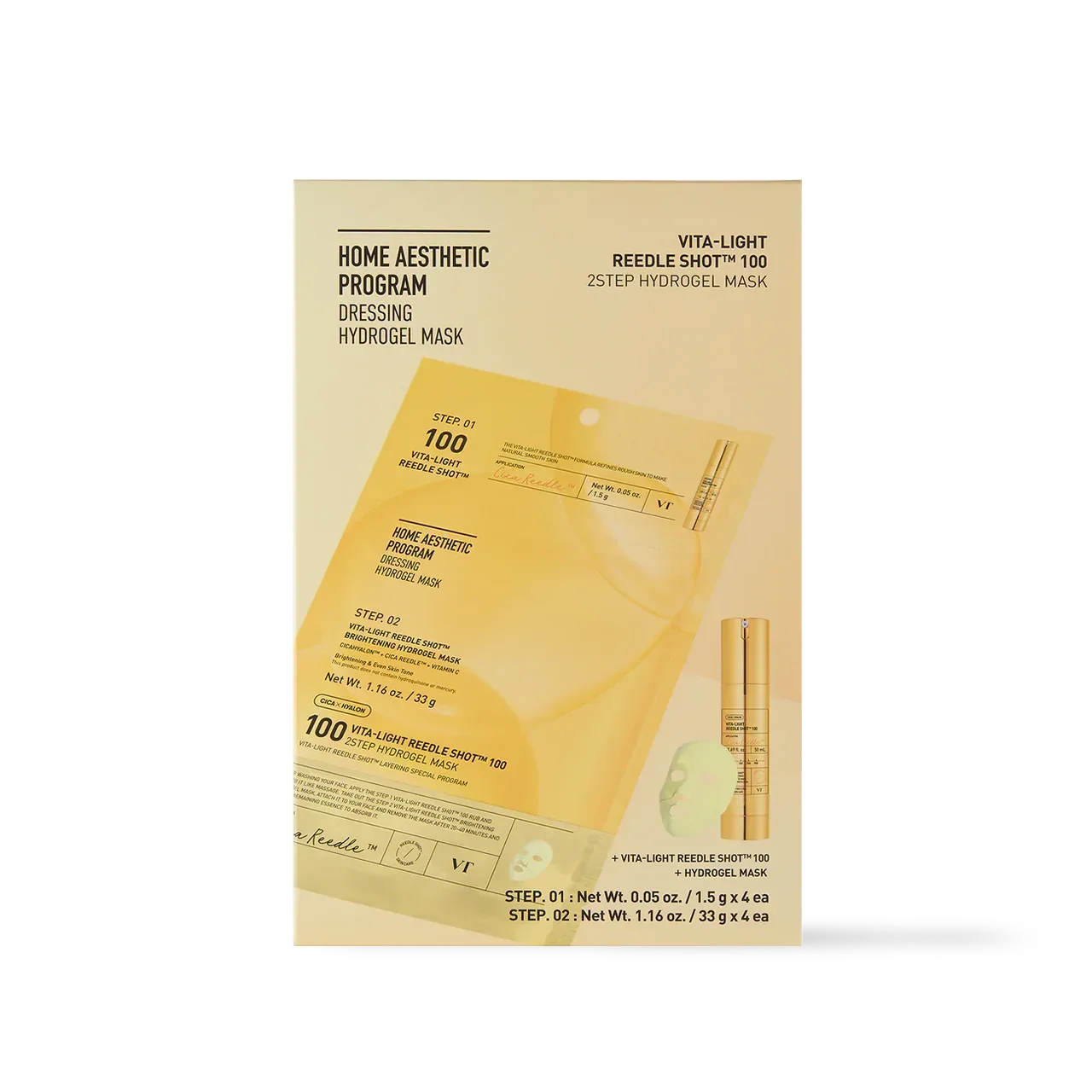 [VT Cosmetics] VITA-LIGHT Reedle Shot 100 2STEP Hydrogel Mask 4ea