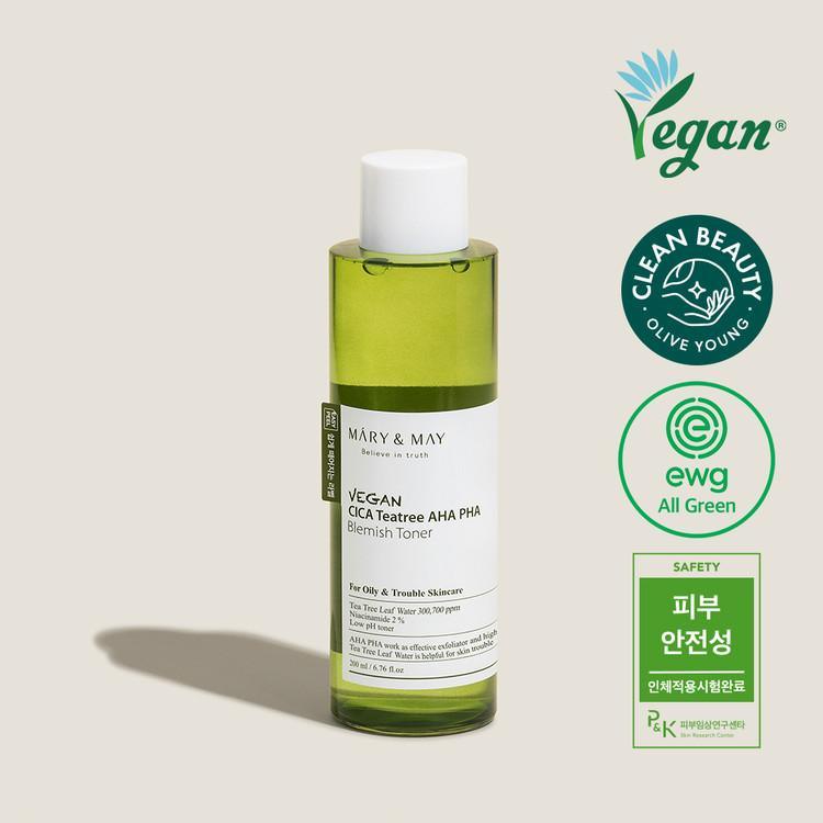 [MARY&MAY] Vegan CICA Tea Tree AHA PHA Toner - 200ml - KBeauti