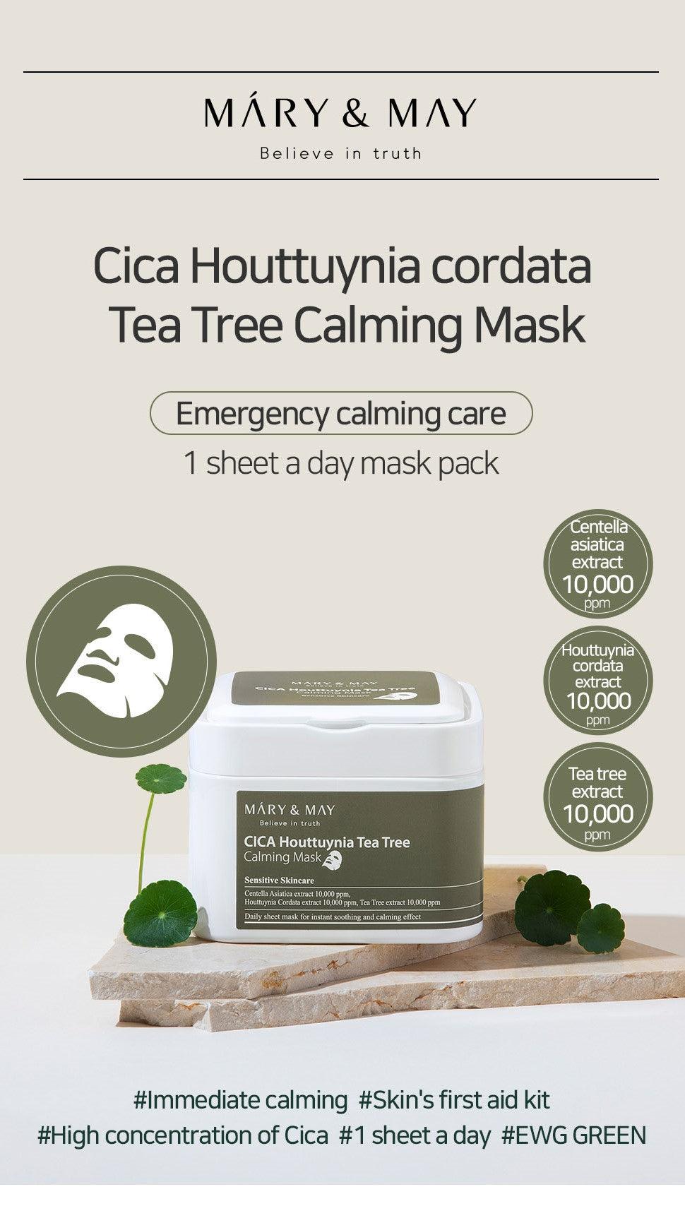 [MARY&MAY] Cica Houttuynia cordata Tea Tree Calming Mask Pack - 30 sheets - KBeauti