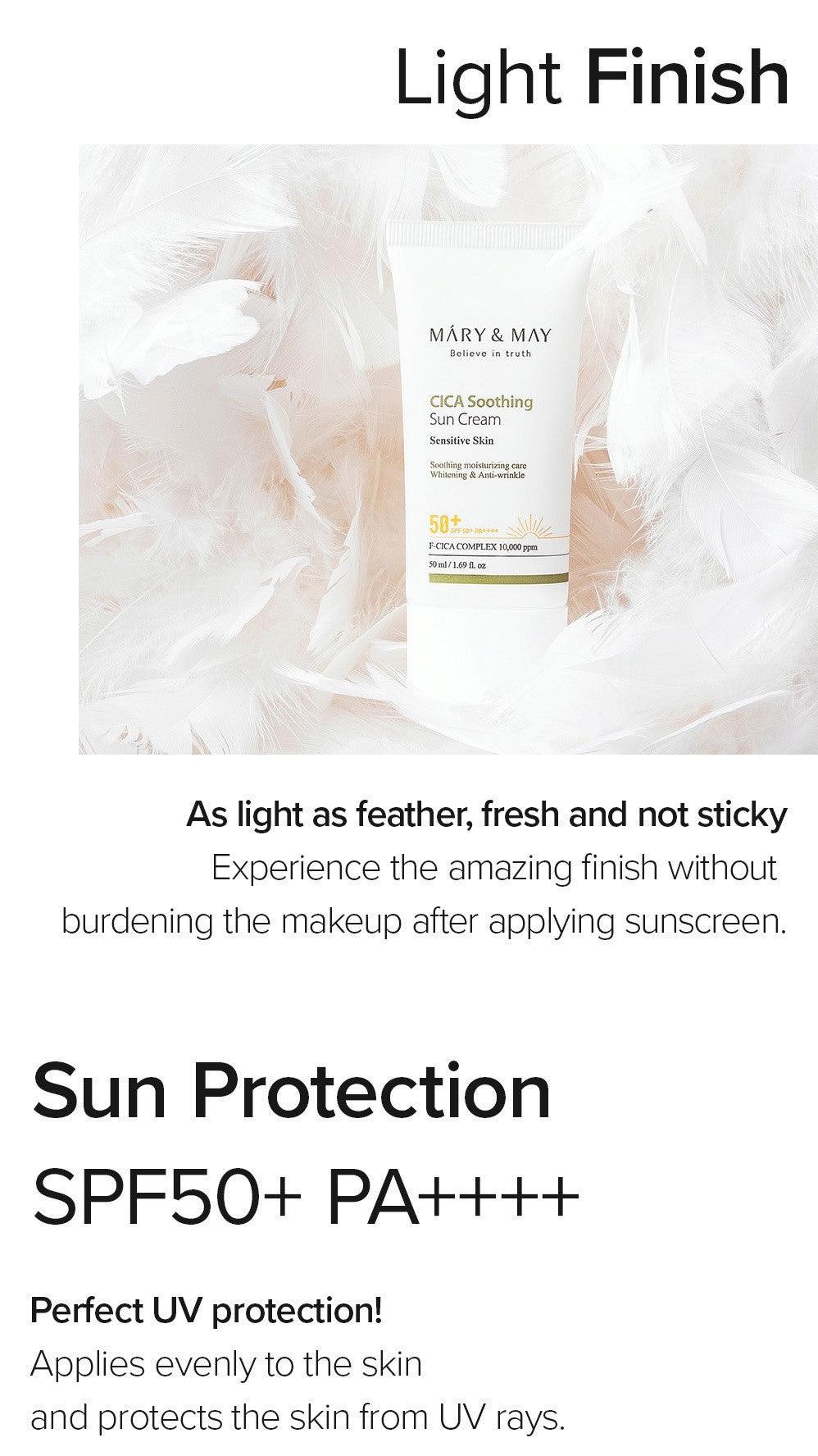 [MARY&MAY] CICA Soothing Sun Cream SPF50+ PA++++ - 50ml - KBeauti